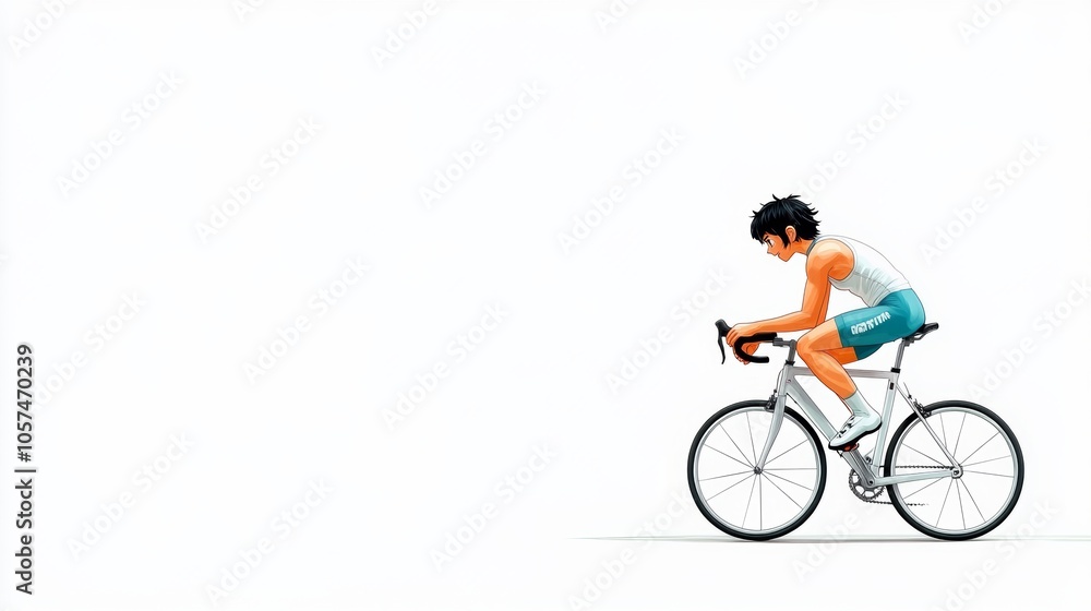 Fototapeta premium Young Cyclist Riding Road Bike White Background Illustration