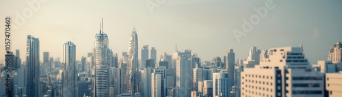 Futuristic skyscraper with drone landing pads, hovering against a solid grey background, 3D illustration