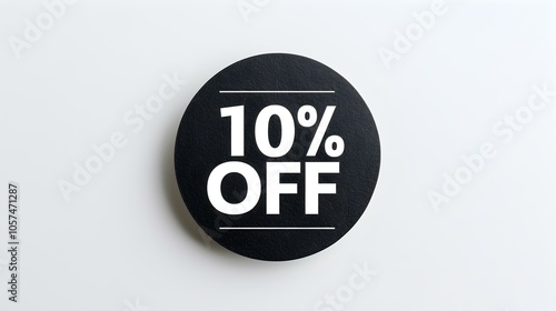 Wallpaper Mural White '10% OFF' Text on a Black Round Paper Note. White Background with Copy Space Torontodigital.ca