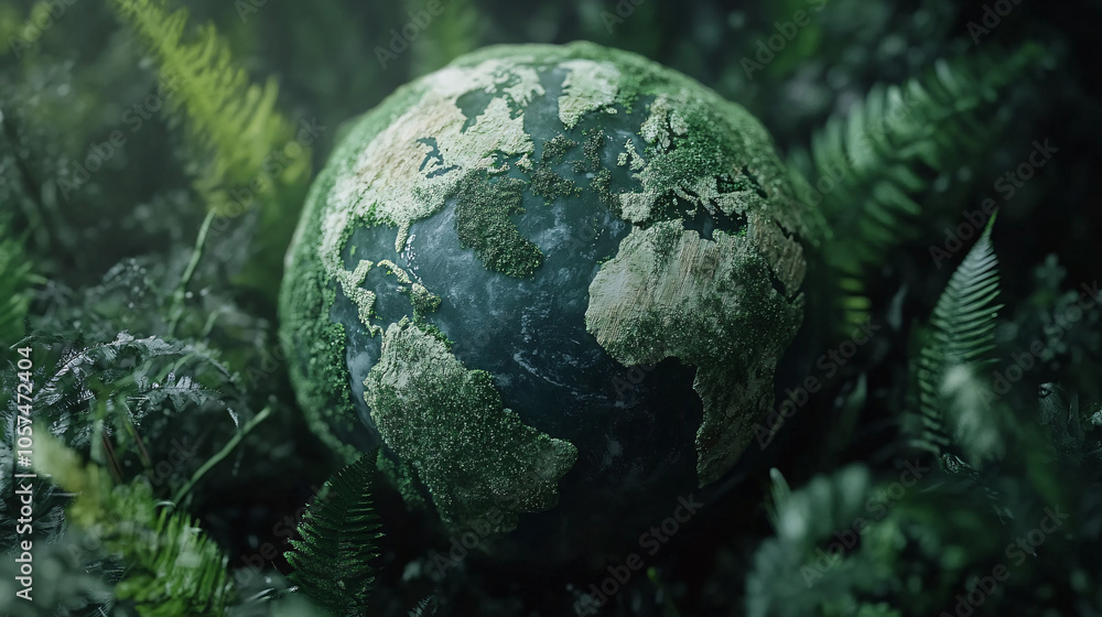 green earth globe in lush forest for environmental awareness concept green earth globe in lush forest for environmental awareness concept