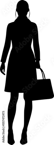 Vektor Silhouette Körper - Frau von vorne mit Handtasche - High Heels und Rock - Look Style Mode