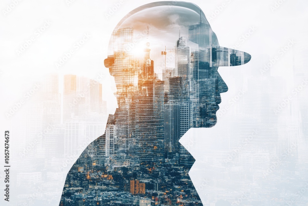 double exposure of engineer with safety helmet double exposure of engineer with safety helmet
