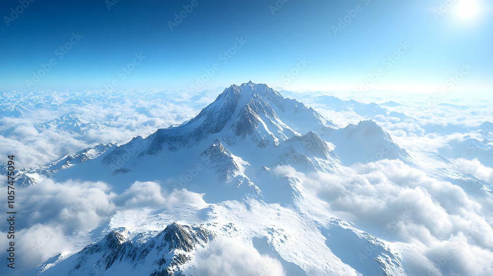 Snowy Mountain Peak Above the Clouds 3D Illustration Snowy Mountain Peak Above the Clouds 3D Illustration