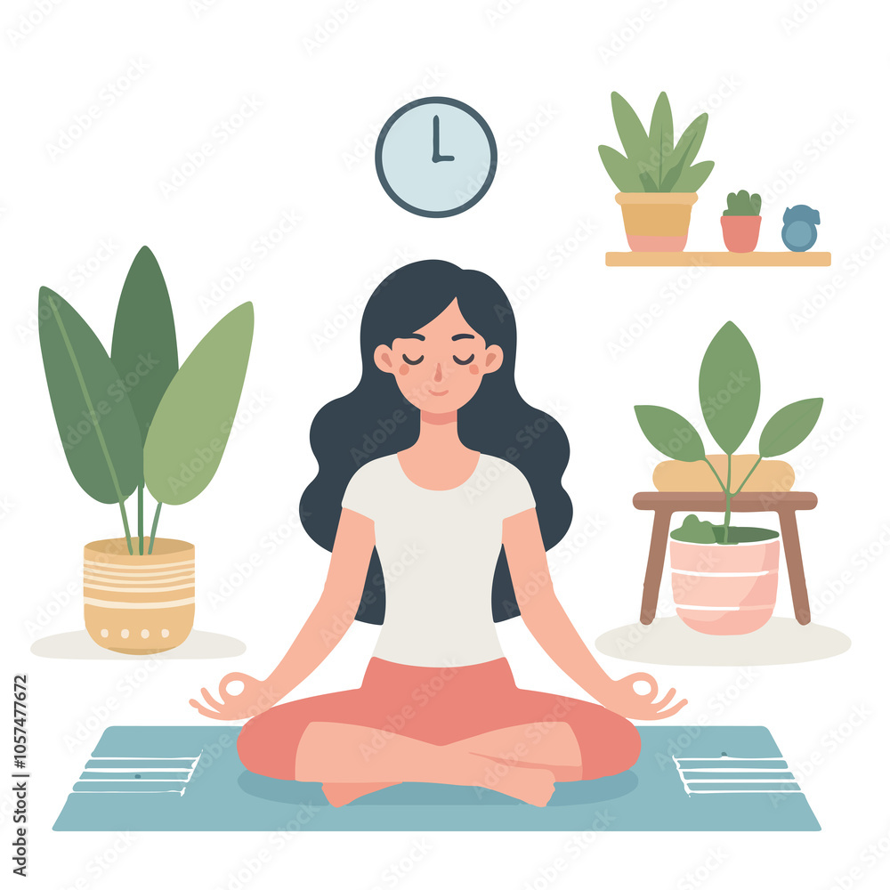 female meditating in yoga position in flat illustration female meditating in yoga position in flat illustration