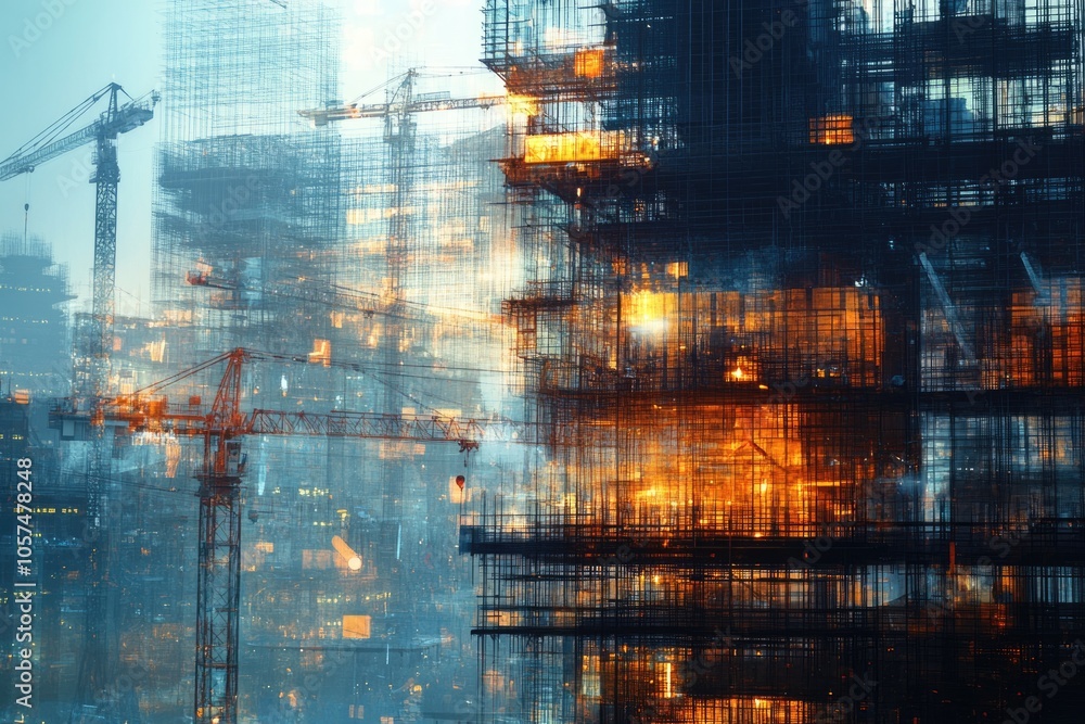 double exposure of engineer with safety helmet double exposure of engineer with safety helmet