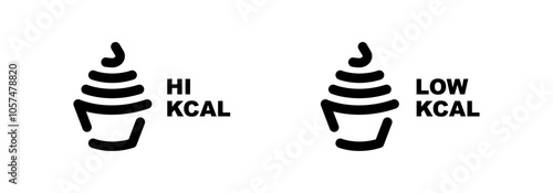 Hi kcal and low kcal food vector icons