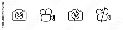 Photo and video filming forbidden vector icon set