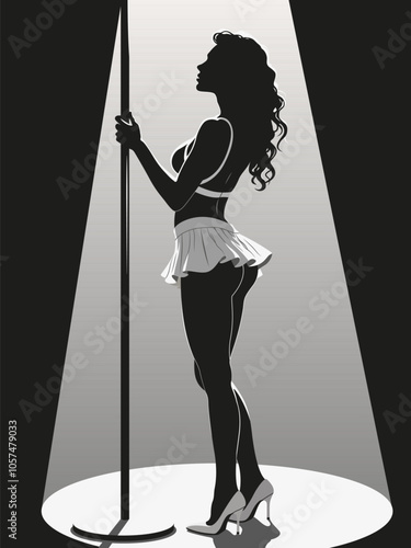 Pole Dancer Silhouette Woman Skirt Spotlight Show
