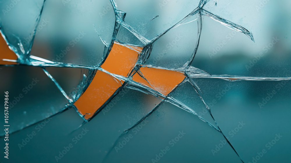 Close-up of shattered glass with an orange background visible through cracks, focusing on the intricate patterns and textures of broken shards. Close-up of shattered glass with an orange background visible through cracks, focusing on the intricate patterns and textures of broken shards.