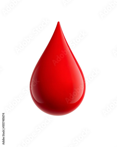 Single red drop liquid blood on transparent background. Single red drop of liquid isolated on a transparent background. Perfect for medical, beauty, or design concepts needing a vibrant touch.
