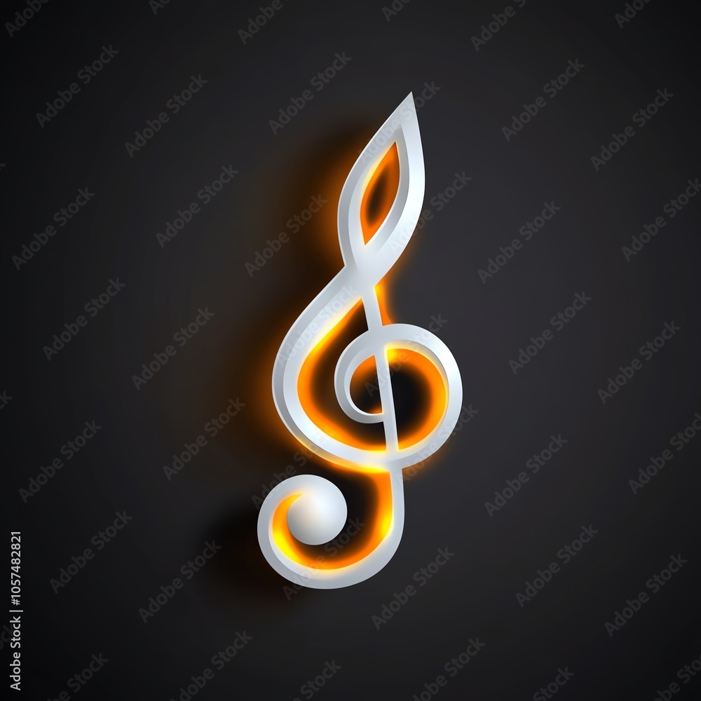 Obraz premium A stylized treble clef design, illuminated with an orange glow against a dark background, symbolizing music and creativity.