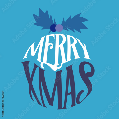 Christmas Pudding Christmas Card Design in Tonal Blue, Minimalist Flat Style