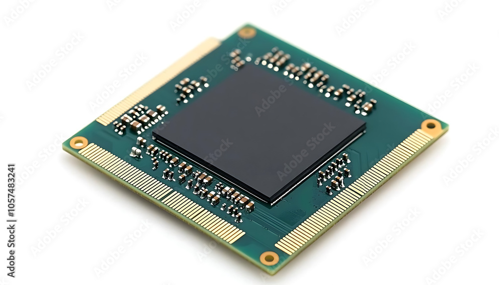 High performance CPU on green circuit board, showcasing technology High performance CPU on green circuit board, showcasing technology