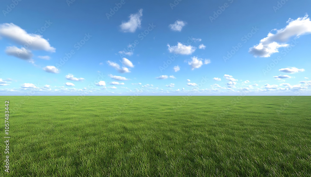 wide open green field under bright blue sky with fluffy clouds wide open green field under bright blue sky with fluffy clouds