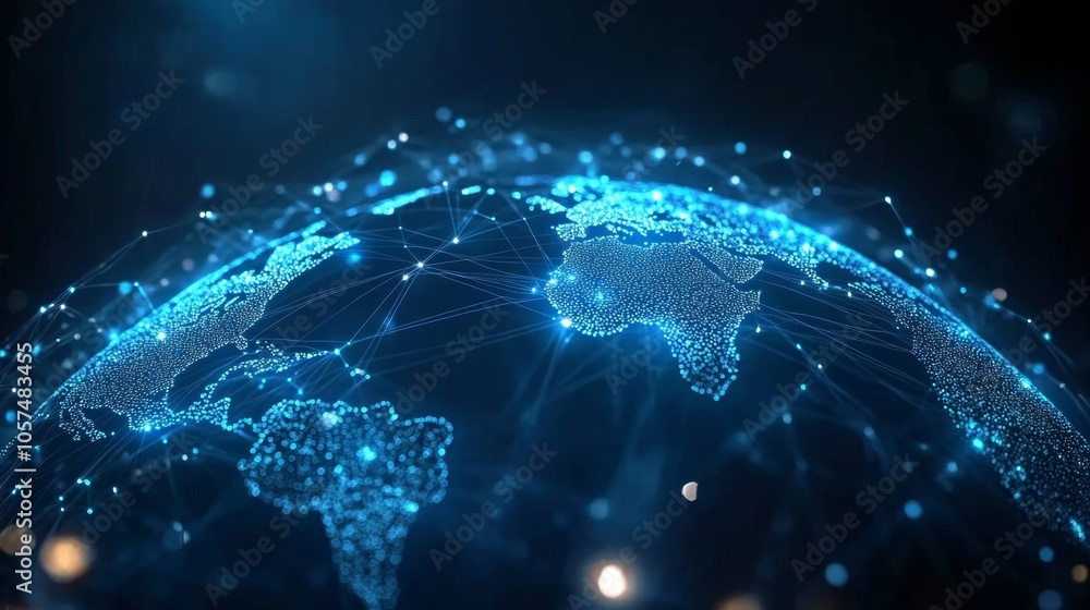 Earth wrapped in blue-glowing connections, a digital network concept for business and data flow Earth wrapped in blue-glowing connections, a digital network concept for business and data flow