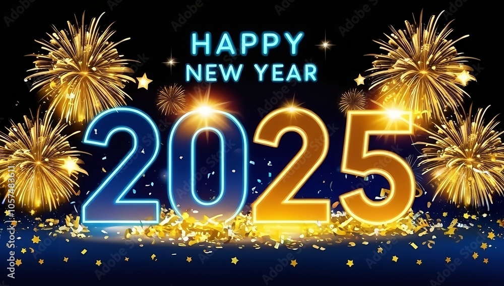 Festive New Year’s Eve 2025 Countdown with Neon Blue '2025' and Golden Fireworks Festive New Year’s Eve 2025 Countdown with Neon Blue '2025' and Golden Fireworks