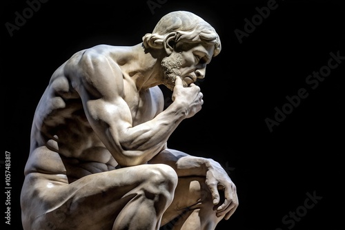 Obraz na płótnie Detailed close-up of a classic marble statue depicting a man deep in thought, capturing the essence of contemplation and philosophy. w salonie