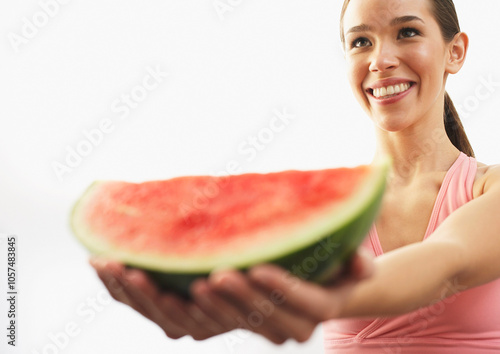 Woman Holding Watermelon photo