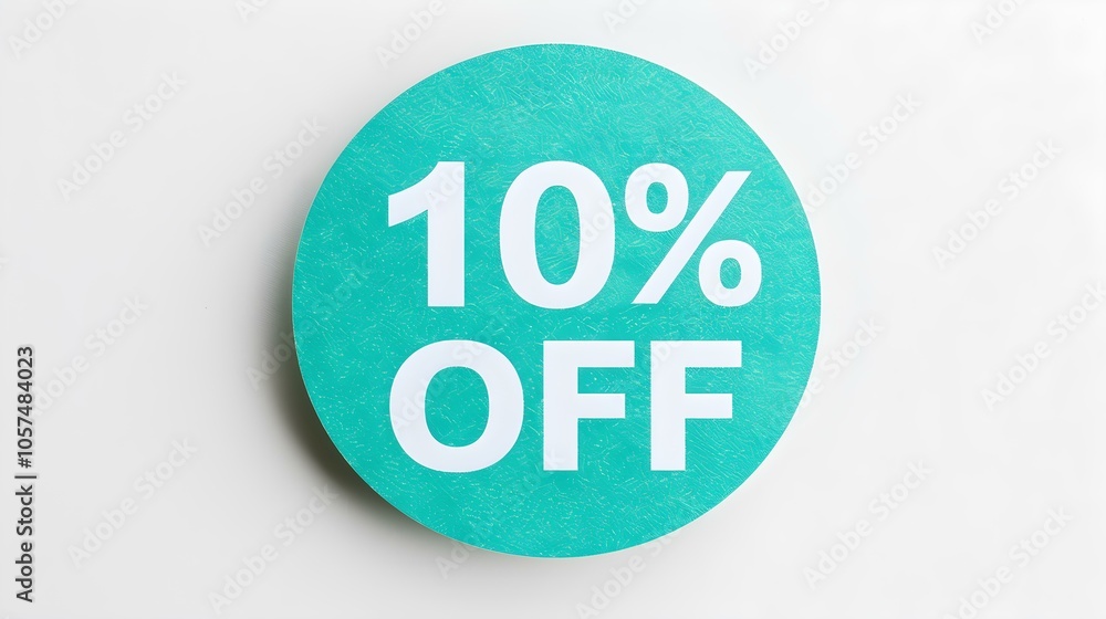 White '10% OFF' Text on a Emerald Round Paper Note. White Background with Copy Space White '10% OFF' Text on a Emerald Round Paper Note. White Background with Copy Space