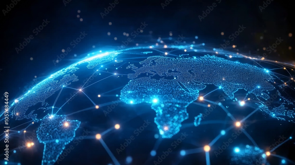 Earth surrounded by blue-glowing digital connections, a concept of global data network for business technology Earth surrounded by blue-glowing digital connections, a concept of global data network for business technology