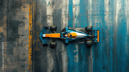 Top-Down View of F1 Car with Argentinian Flag on Textured Road