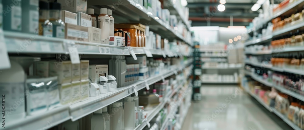 Aisles filled with neatly arranged bottles and products, capturing the vibrant ambiance of a bustling grocery store. Aisles filled with neatly arranged bottles and products, capturing the vibrant ambiance of a bustling grocery store.