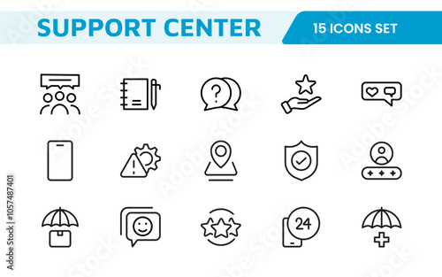 Customer Support Icon Set. Icons for enhancing user assistance, perfect for help centers, chat interfaces, and service platforms to streamline communication and improve user experience.