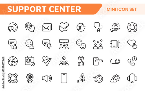 Customer Support Icon Set. Icons for enhancing user assistance, perfect for help centers, chat interfaces, and service platforms to streamline communication and improve user experience.