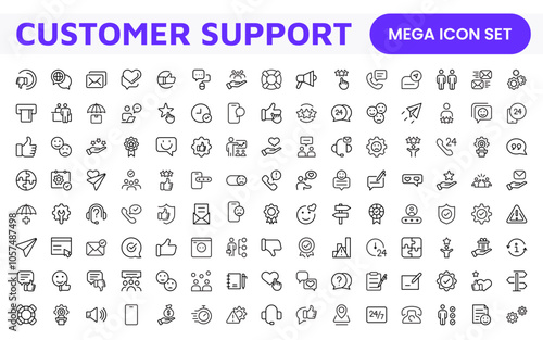 Customer Support Icon Set. Icons for enhancing user assistance, perfect for help centers, chat interfaces, and service platforms to streamline communication and improve user experience.