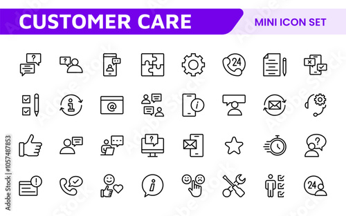 Customer Support Icon Set. Icons for enhancing user assistance, perfect for help centers, chat interfaces, and service platforms to streamline communication and improve user experience.