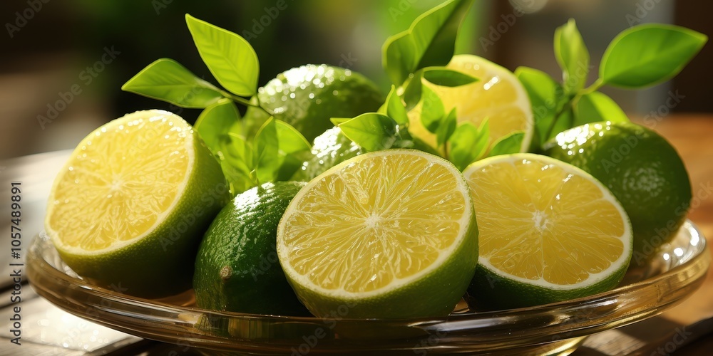 Freshly Sliced Limes in a Glass Bowl, Ready to be Squeezed for a Refreshing Drink Freshly Sliced Limes in a Glass Bowl, Ready to be Squeezed for a Refreshing Drink