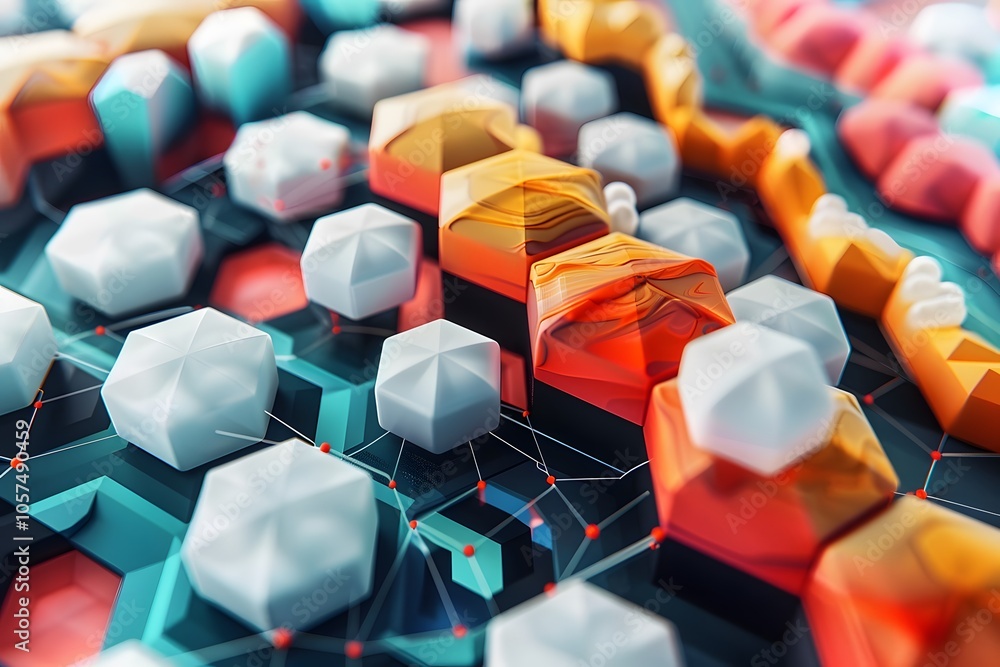 Fototapeta premium Abstract 3D Geometric Composition with Colorful Shapes and Patterns