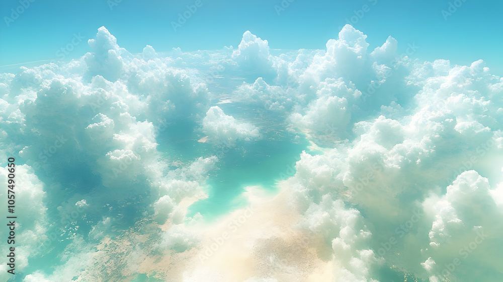 White Clouds Above Teal Sky Background Illustration White Clouds Above Teal Sky Background Illustration