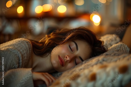 A Young and Beautiful Woman Resting on the Couch in Her Home