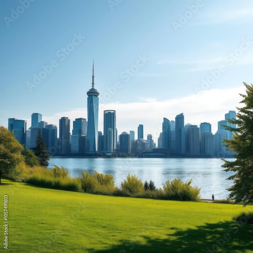 Humber bay park with humber bay shores skyline - toronto cityscape with condominium skyscrapers during the summer season - mimico etobicoke ontario canada Condominium   photo