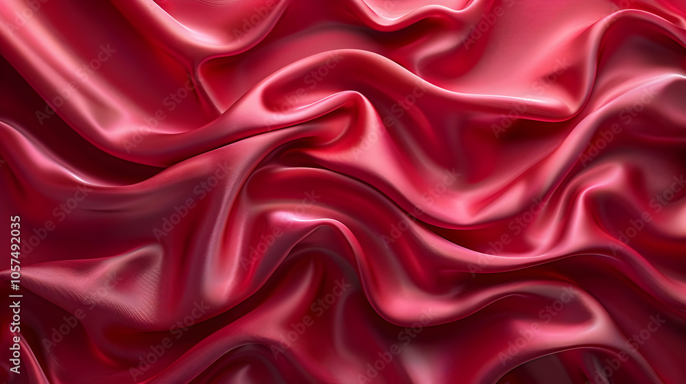 Fototapeta premium Abstract Red Silk Fabric Waves - 3D Render