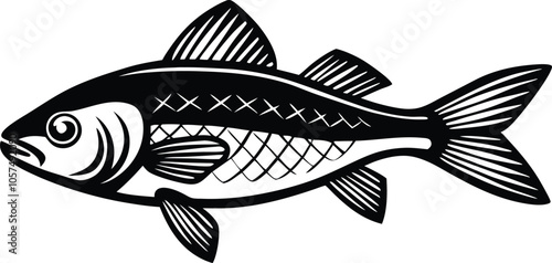 fish silhouette vector illustration black and white