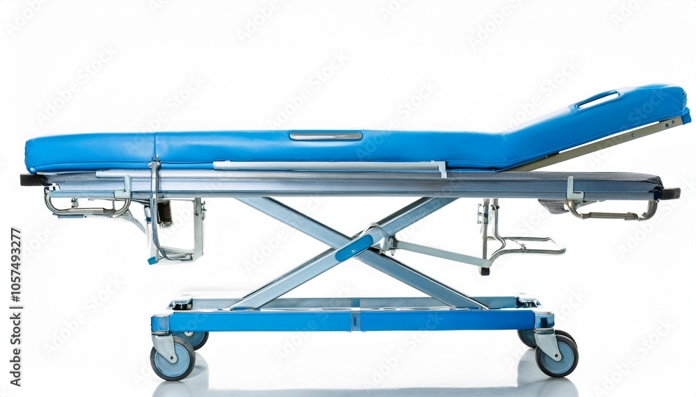Ambulance Stretcher on White Background Isolated. Full Shot of Medical Devices. Ambulance Stretcher on White Background Isolated. Full Shot of Medical Devices.