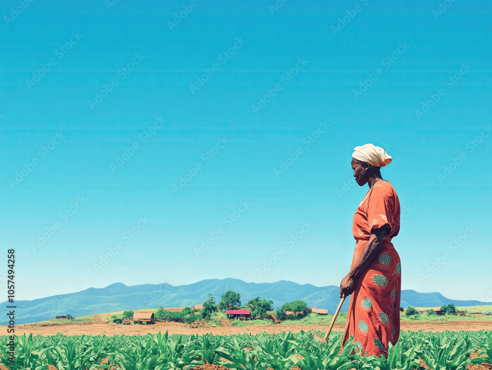 African Farmer Harvesting Cassava in Sunlit Landscape African Farmer Harvesting Cassava in Sunlit Landscape