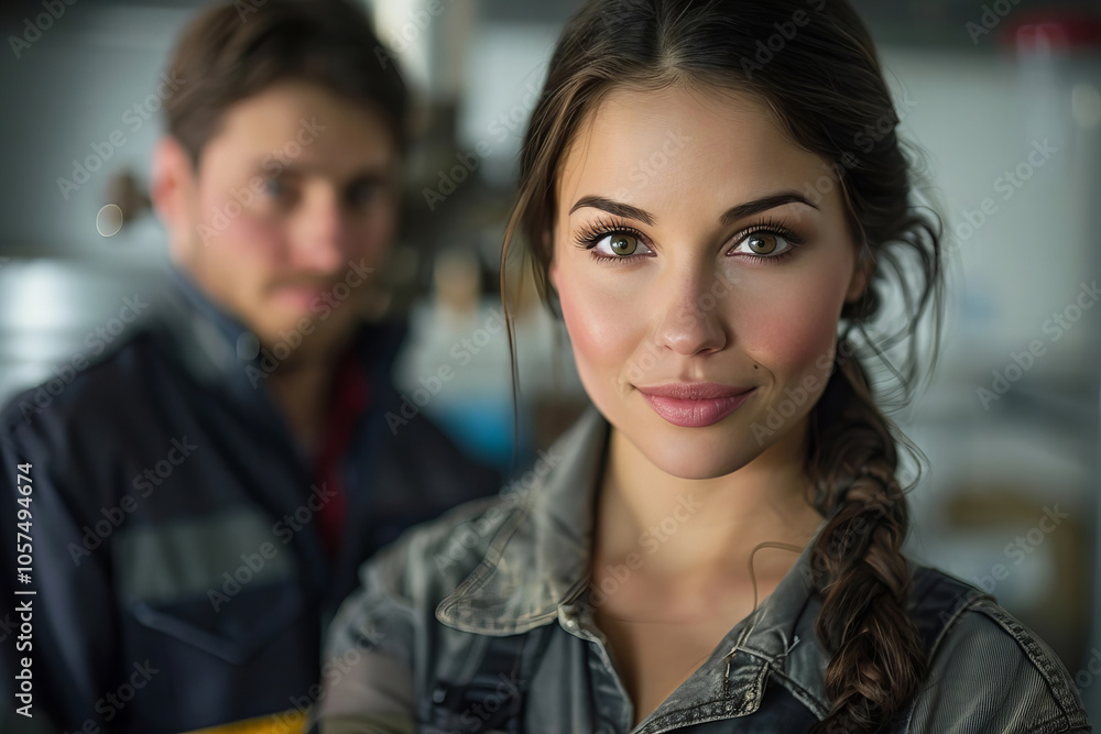 Housewife admiring male worker fixing refrigerator in kitchen room Housewife admiring male worker fixing refrigerator in kitchen room