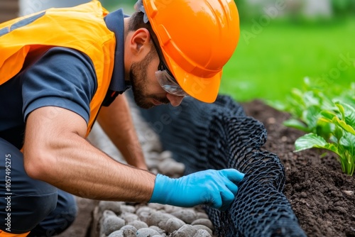 Industrial engineer inspecting safety barriers around equipment, capturing the focus on preventing accidents in a high-risk environment, symbolizing precaution and care