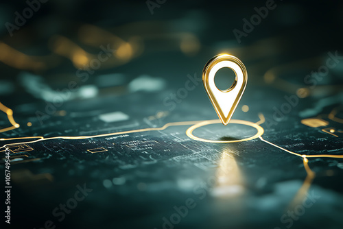 Location icon over regional map, directional cues, 3D illustration photo