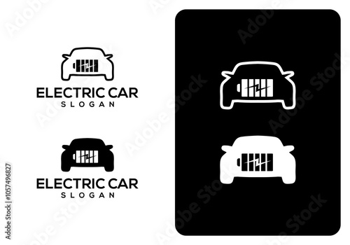 electric car and battery power icon logo design vector, EV car, Green hybrid vehicle logo, Eco friendly vehicle concept, Vector illustration