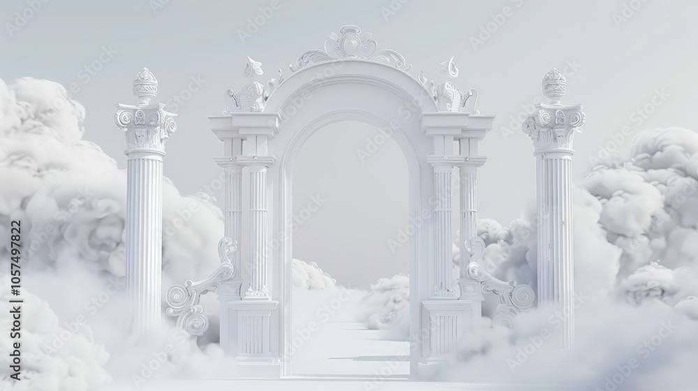 Naklejka premium White archway with clouds