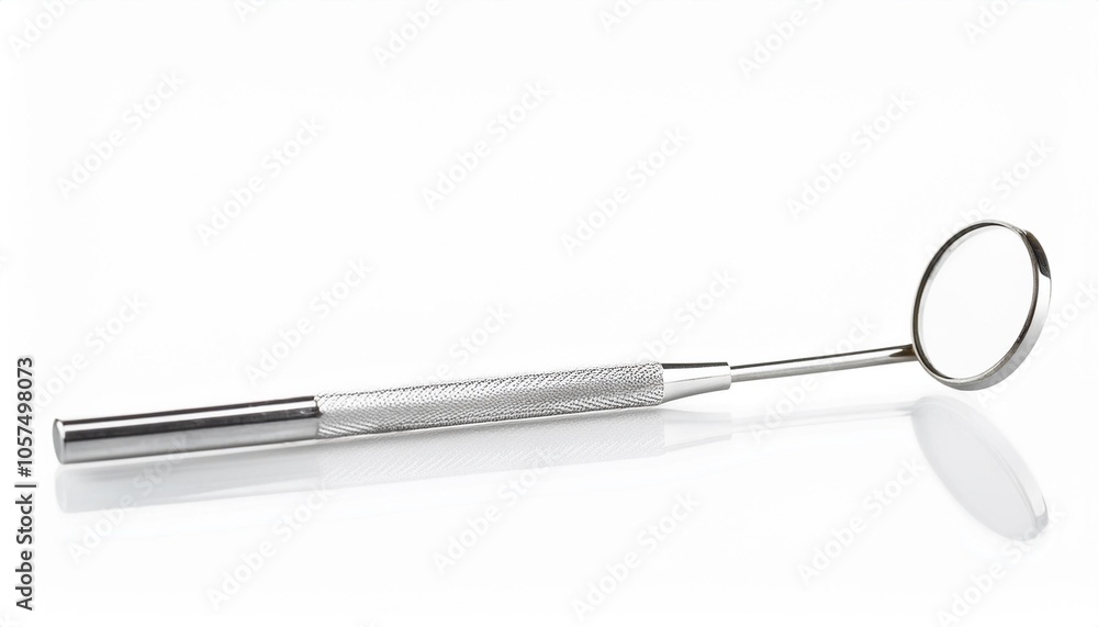 Dental Mirror on White Background Isolated. Full Shot of Medical Devices. Dental Mirror on White Background Isolated. Full Shot of Medical Devices.