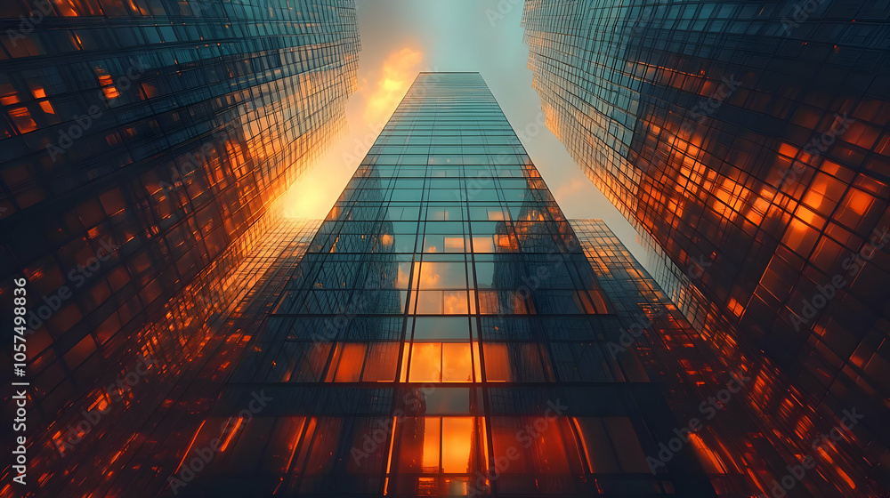 Glass Skyscrapers Reflecting Sunset Illustration Glass Skyscrapers Reflecting Sunset Illustration
