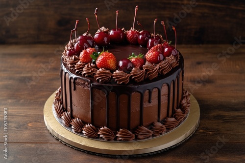 Chocolate Drip Cake with Berries on Top
