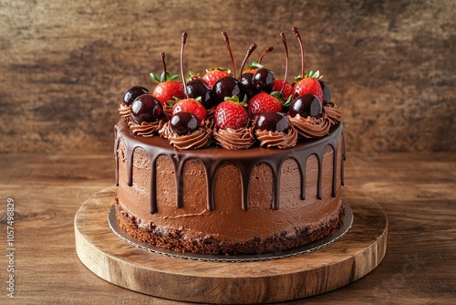 Chocolate Drip Cake with Berries on Top
