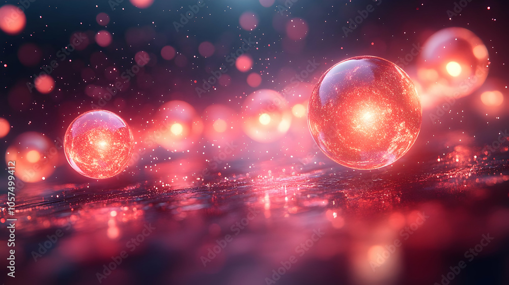 Red 3D Sphere Abstract Background with Glowing Particles Red 3D Sphere Abstract Background with Glowing Particles