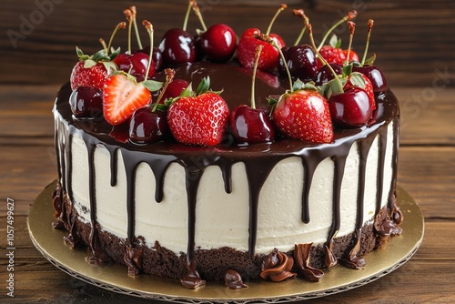 Chocolate Drip Cake with Berries on Top
